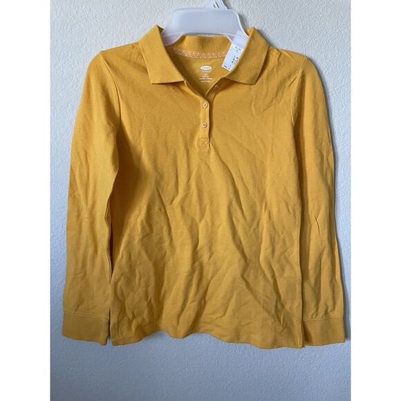 Old Navy Sun Flare Gold Uniform Collared Long Sleeve Pique Polo Size L 10/12 - Picture 2 of 4